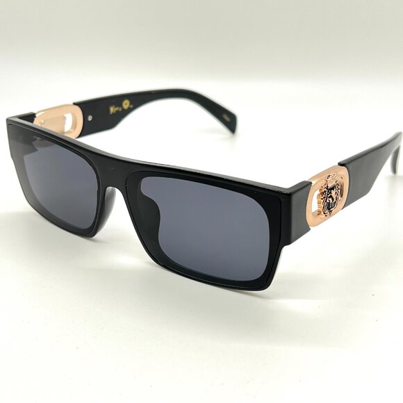 Men Sunglasses Dark Black Lens Retro Flat Lens Square Hip Hop Style Classic Gold - Picture 1 of 3